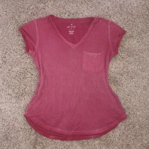 American Eagle Hot Pink V-Neck T-Shirt
